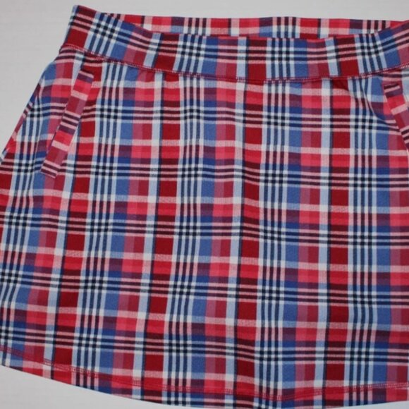 T by Talbots Plaid Skort Shorts Lined Golf Skirt L Petite Red Blue Black Flared - Picture 5 of 6